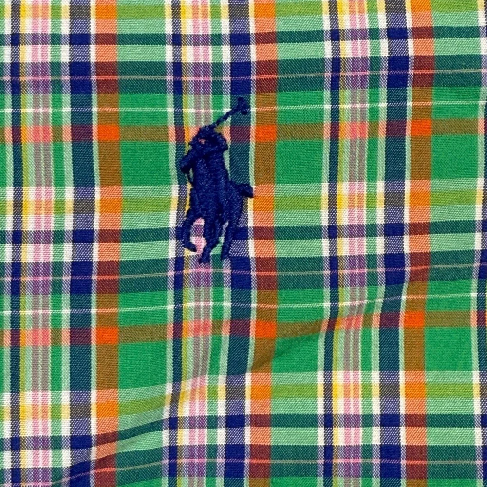 Vintage Polo Ralph Lauren Button Down Shirt Mens‎ L Green Plaid Custom Fit Pony